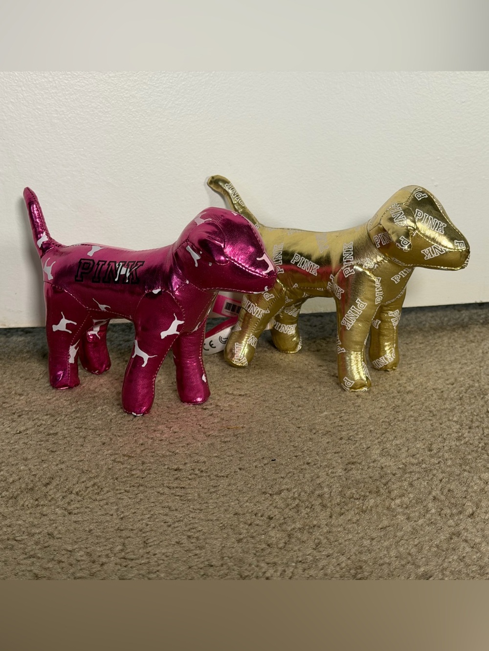 PINK Victoria's Secret Metallic Dog Plush Pair – Pink and Gold